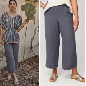 Jill Linen Blend Wide Leg Crops Cream Beachy Pants Trousers Lagenlook Sz MT